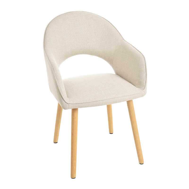 49.5cm H Luxury Fabric Upholstered Dining Chair with Wooden Legs, Beige Linen/Natural, 2