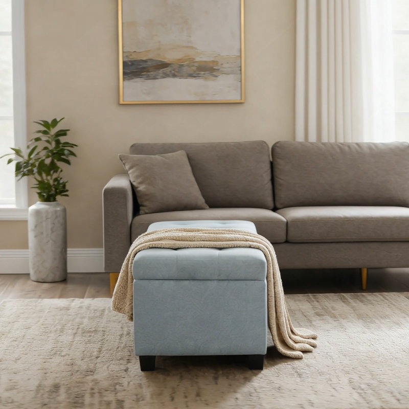 Banc de rangement rembourré Amalfi, 15,5 po H x 49,75 po L x 18,8 po P, Polyester bleu ciel