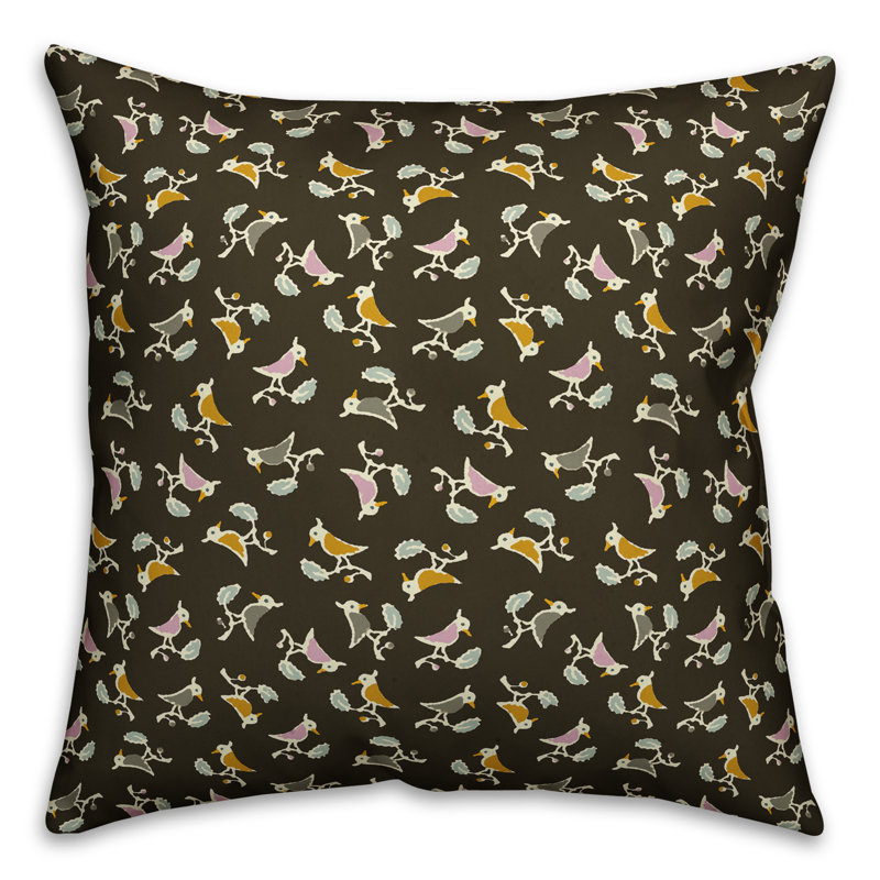Songbird Geometric Reversible Throw Pillow, 18" x 18", Brown, Indoor