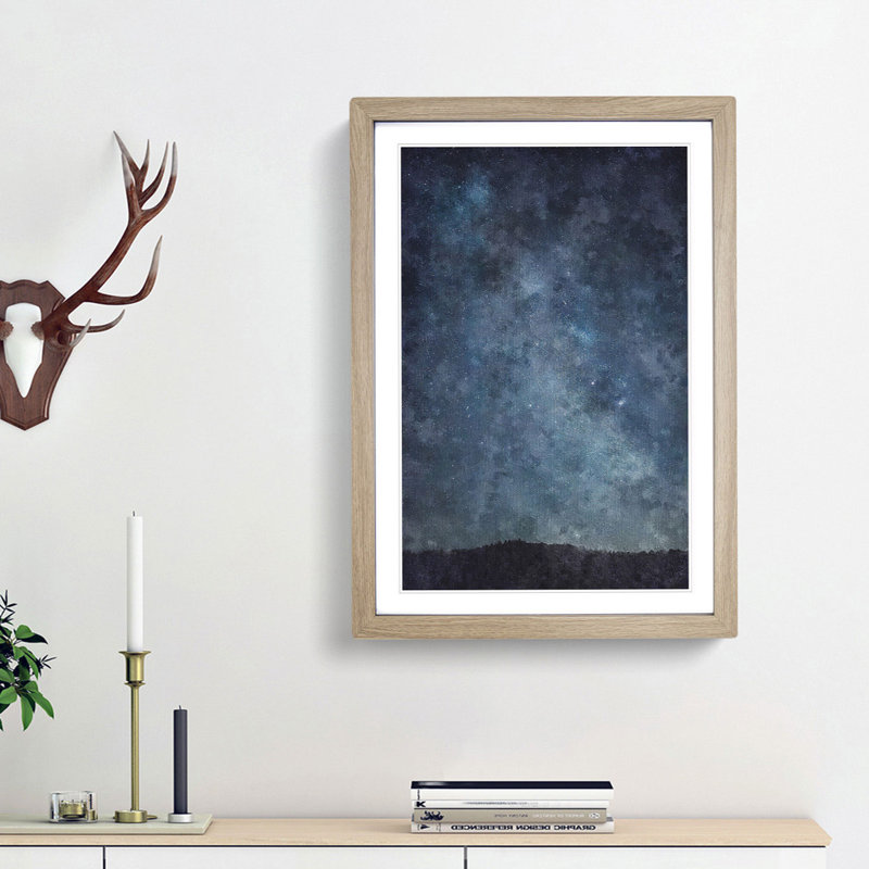 Starry Sky Painting - Framed Print, Oak Framed, 63cm H x 45cm W x 2cm D