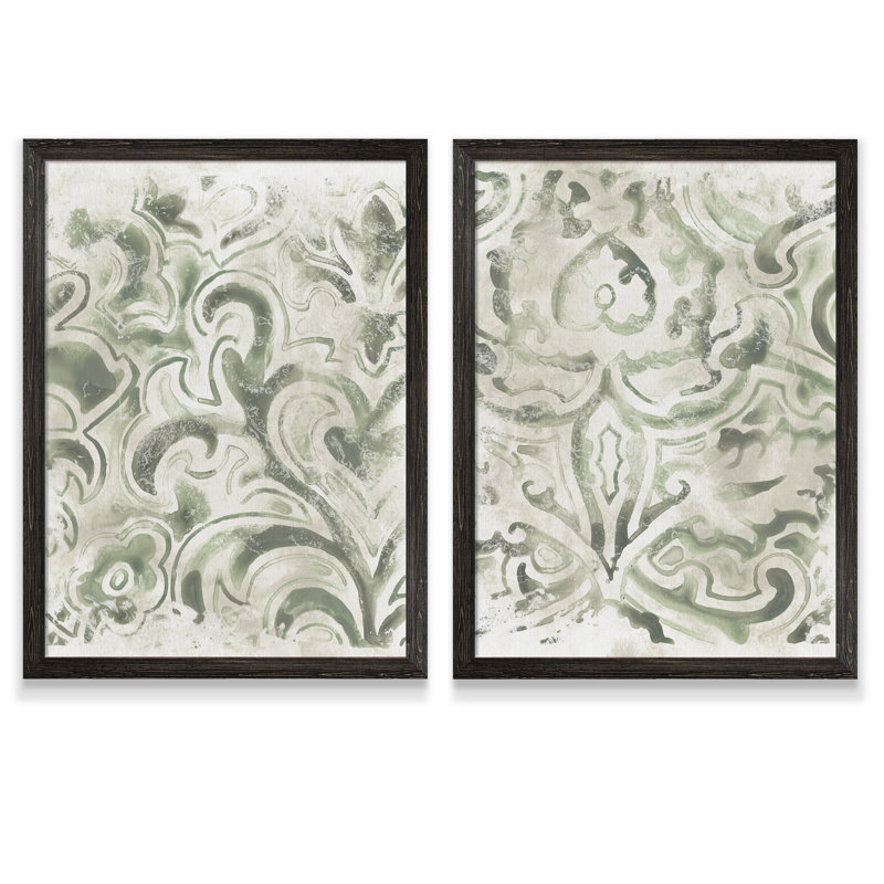 «Antique Tile III» par Vincent Van Gogh - ensemble de 2 cadres de peinture, H 16 po x l 20 po x P 1,25 po, Pas de tapis