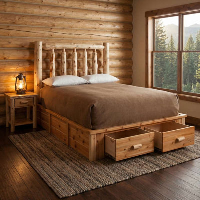 Commode en pied de lit en cèdre pour lit plateforme - deux tiroirs - simple - naturel
