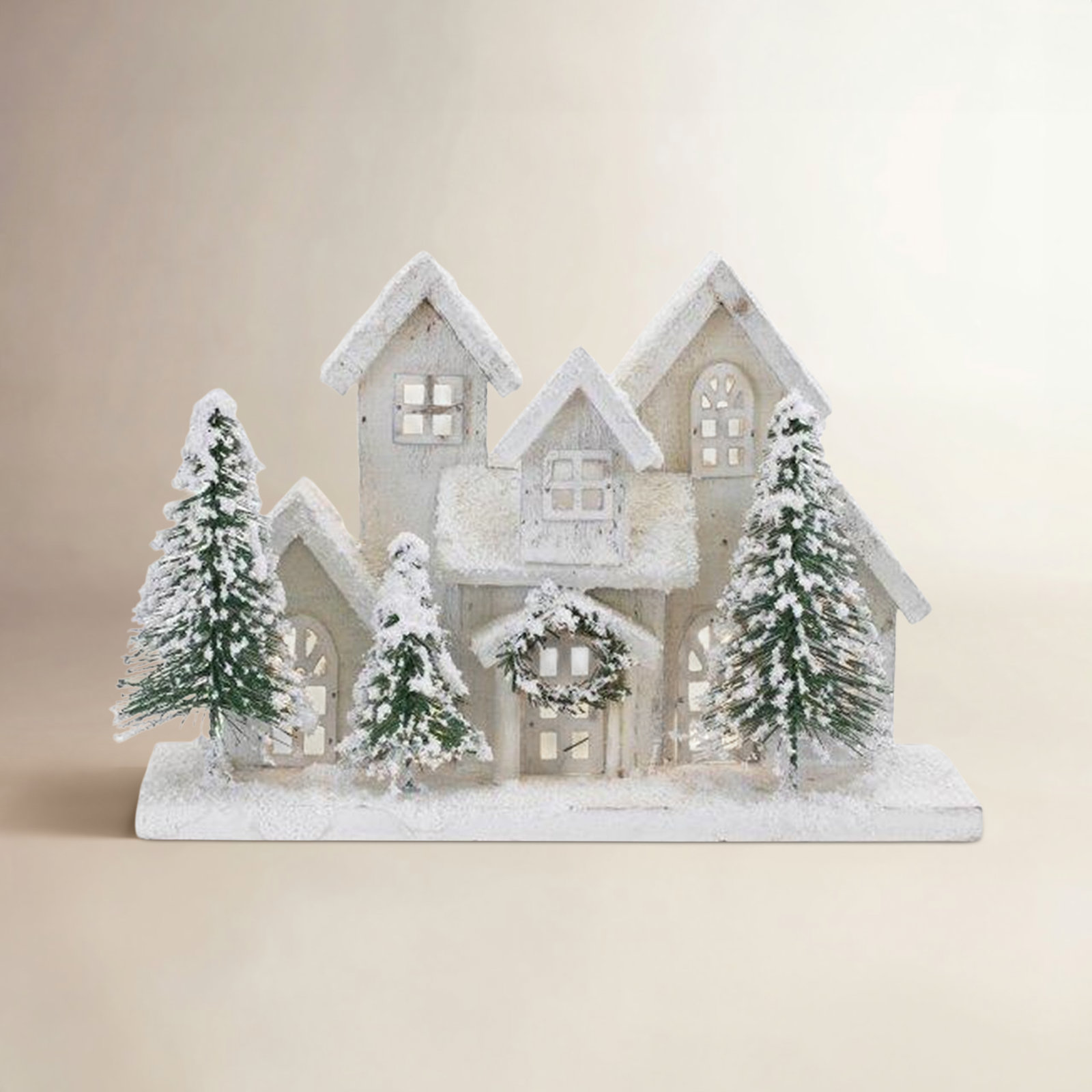 LED Flocked Holiday Village Display 12.5"L