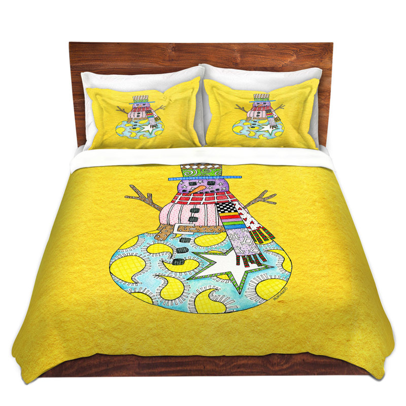 Ensemble de housse de couette bonhomme de neige, 1 housse de couette grand + 2 taies standards, Bleu ciel