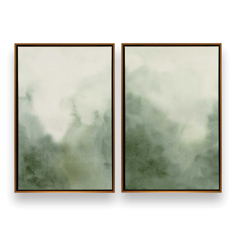 Muted Forest Shadows Set of 2 Canvas Prints in a White Frame, 48" x 32", Cadre américain en érable flottant