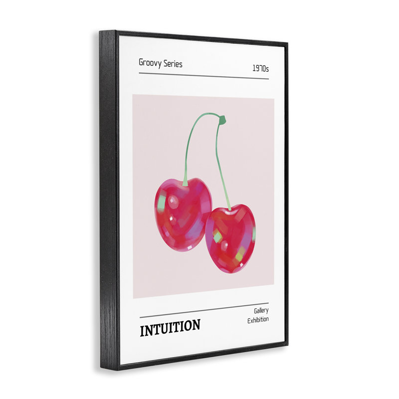 Intuition phrase cerises encadrées, estampe numérique, design par LSR Design Studio, H 18 po x l 12 po