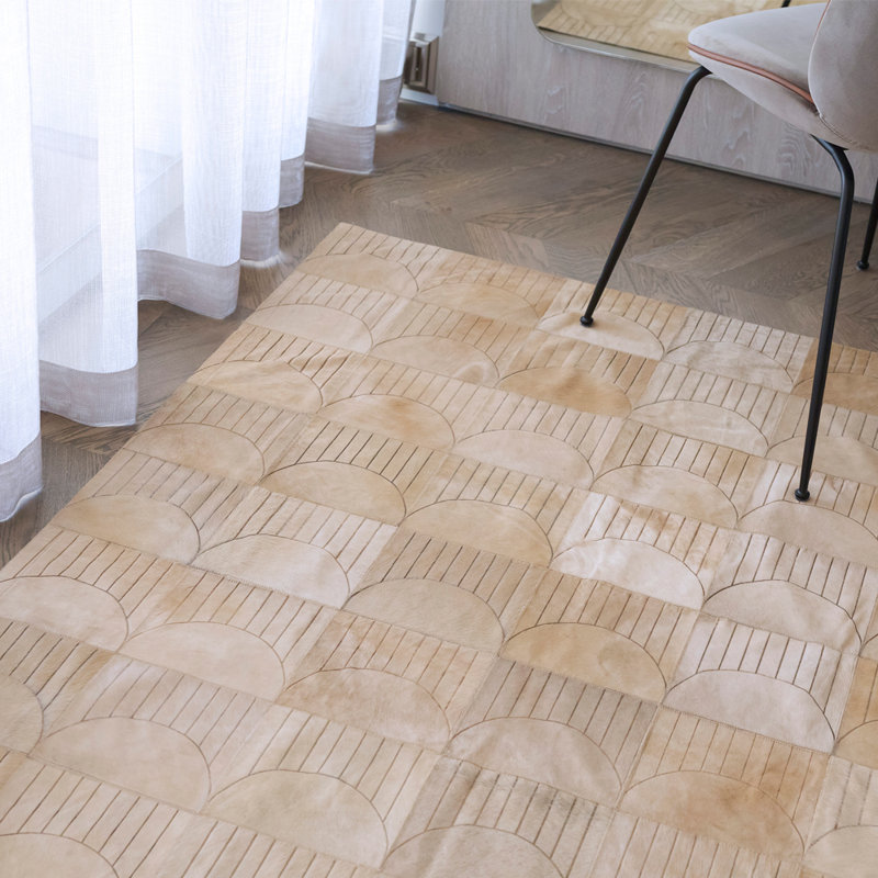 Cowhide Geometric Area Rug in Biscotti, Rectangle 6'7" x 9'8"