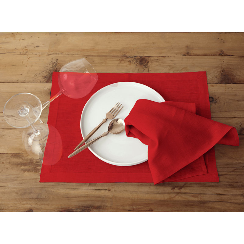 100% Pure Linen Dinner Napkins - Fete, Red