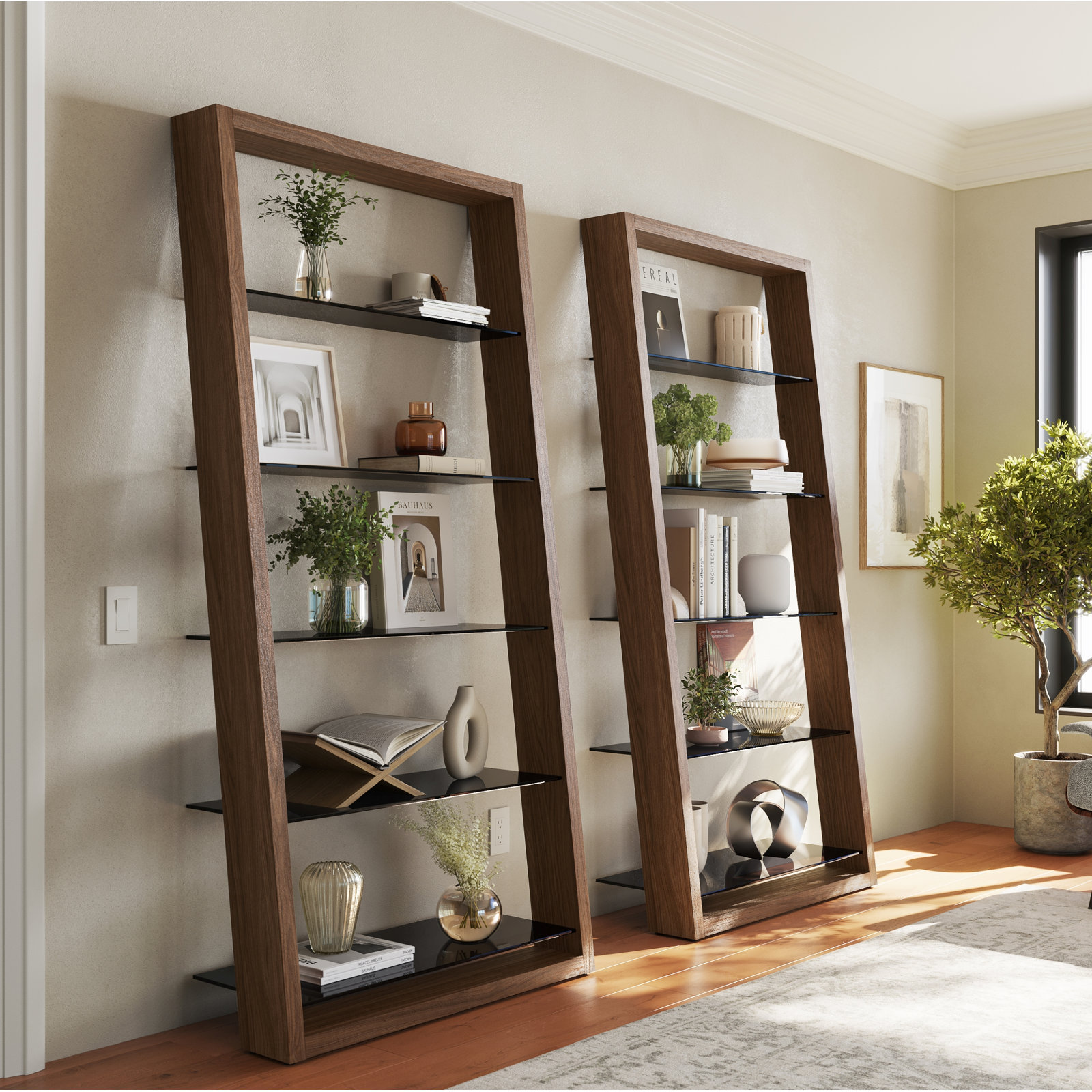 Eileen Blanc 74" H x 34.25 W Ladder Bookcase, Walnut