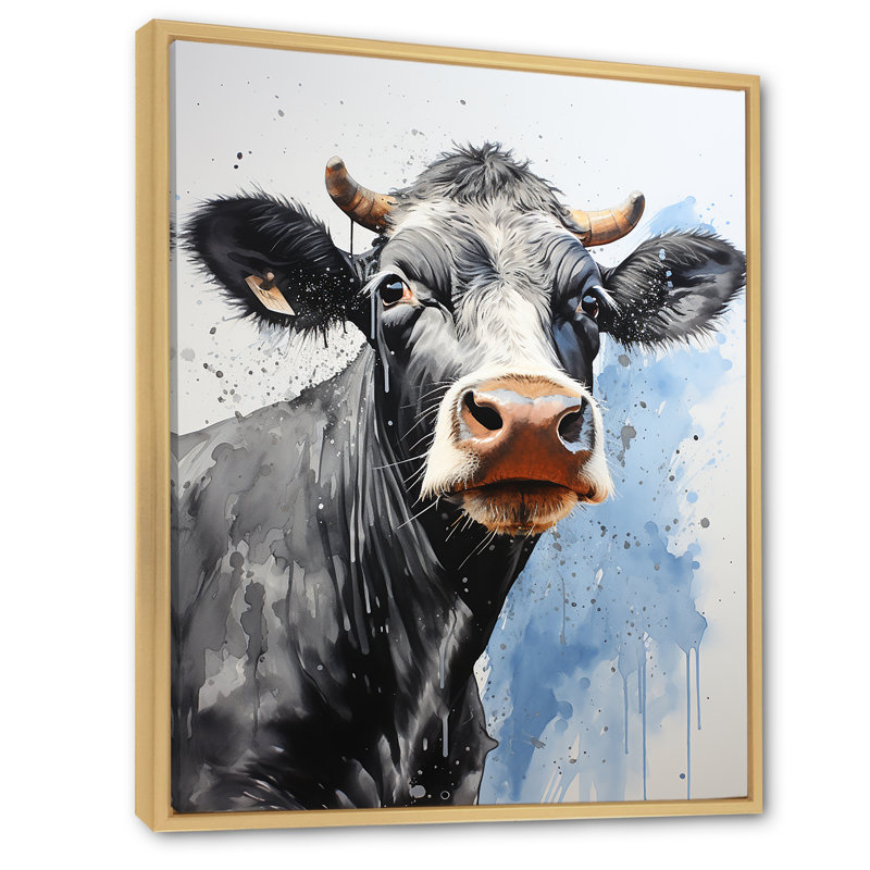 Minimalisme, vache noire et blanche III sur toile, Cadre naturel flottant, H 20 po x l 12 po x P 1 po