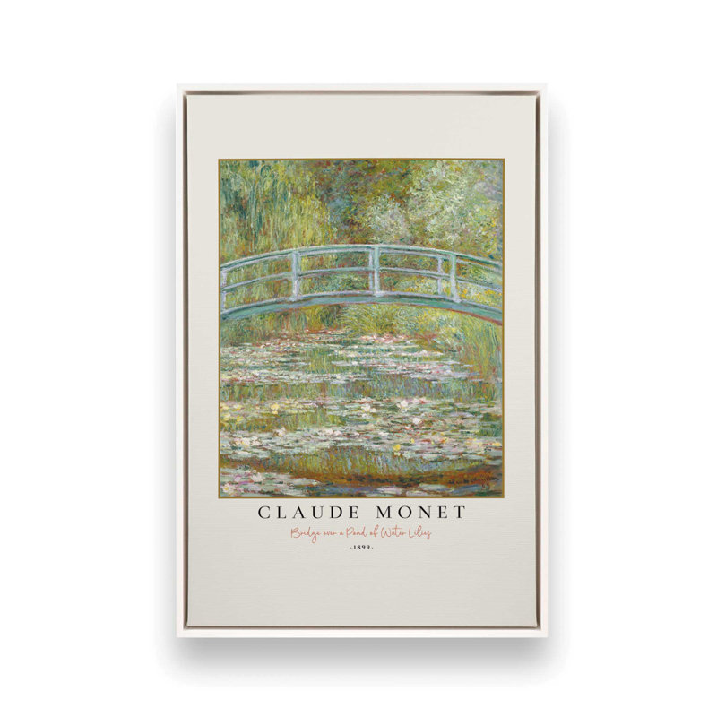 Pont sur un étang de nénuphars par Monet, H 48,75 po x l 32,75 po, Cadre flottant blanc opaque