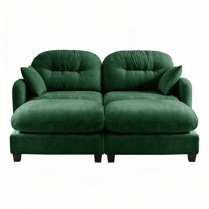 Canapé modulaire en chenille 2 places avec 2 coussins et 2 repose-pieds, Vert