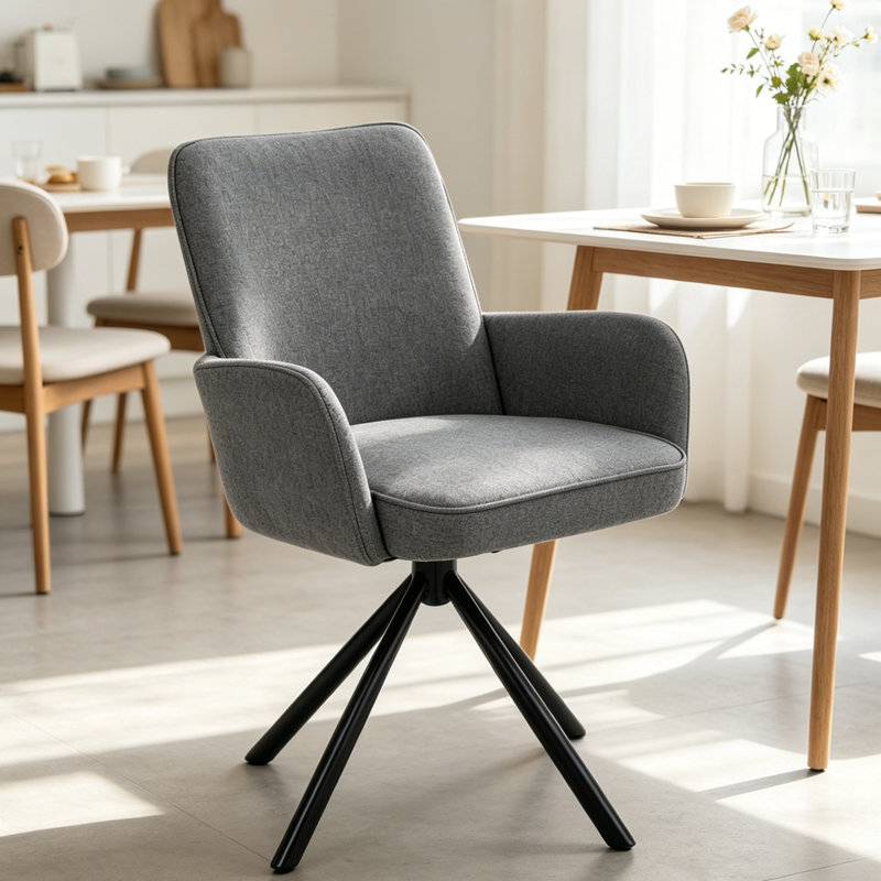 Upholstered Linen Swivel Lounge Chair, Grey