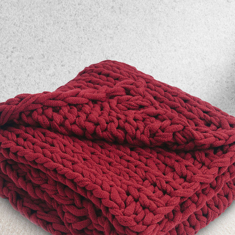 Chunky Knit Throw Blanket, Burgundy
