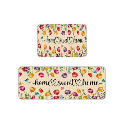 Tapis de cuisine Home Sweet Home Tulip, 2 pièces, beige multicolore