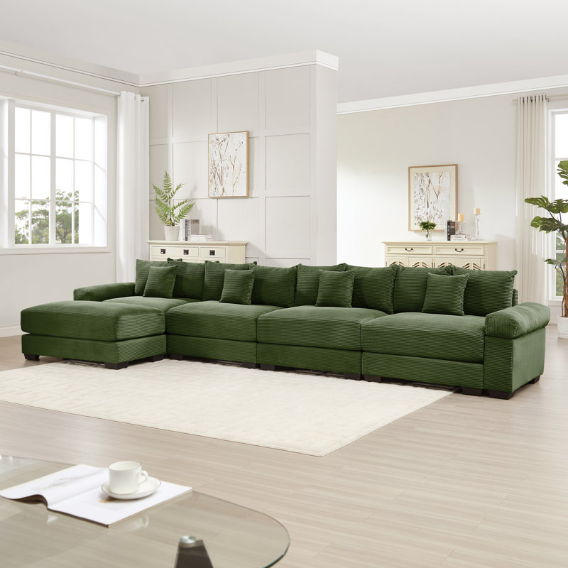 170'' Oversized Cloud Modular U-Shape Sectional Couch - Premium Corduroy Fabric With Chaise, Deep Seat, Wide Armrests & 8 Throw Pillows | Easy Assembly For Living Rooms & Studies