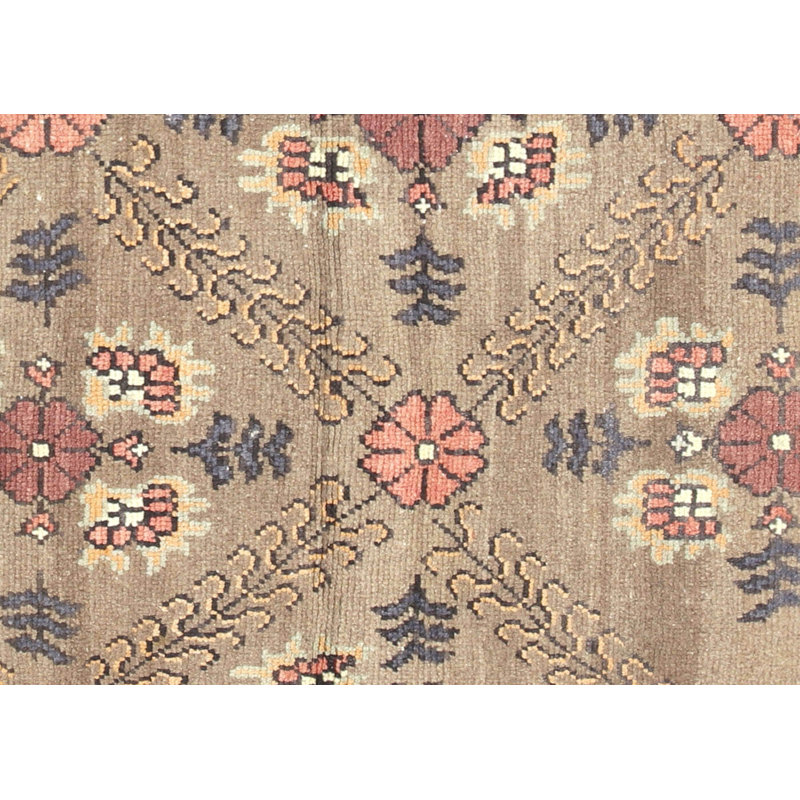 Tapis carré unique en laine noué à la main de style années 1960 de 4 pi 6 po en brun