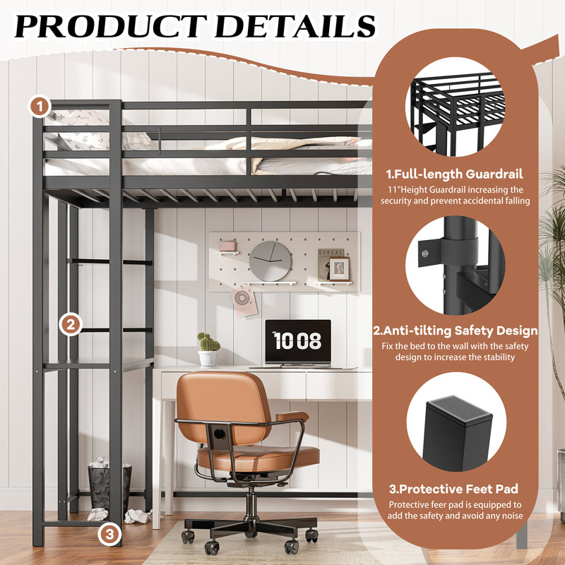Loft Bed With Bookcase, Twin