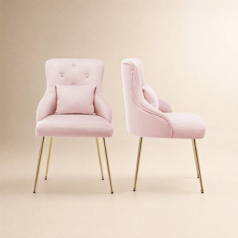 Dorsi Velvet Upholstered Button Tufted Modern Dining Chair, Pink, Gold