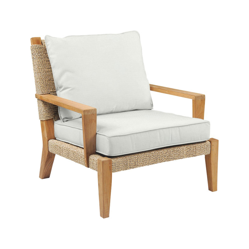 Hadley Outdoor Teak Lounge Chair, Sailcloth Salt 32018, Hadley Natural Rope