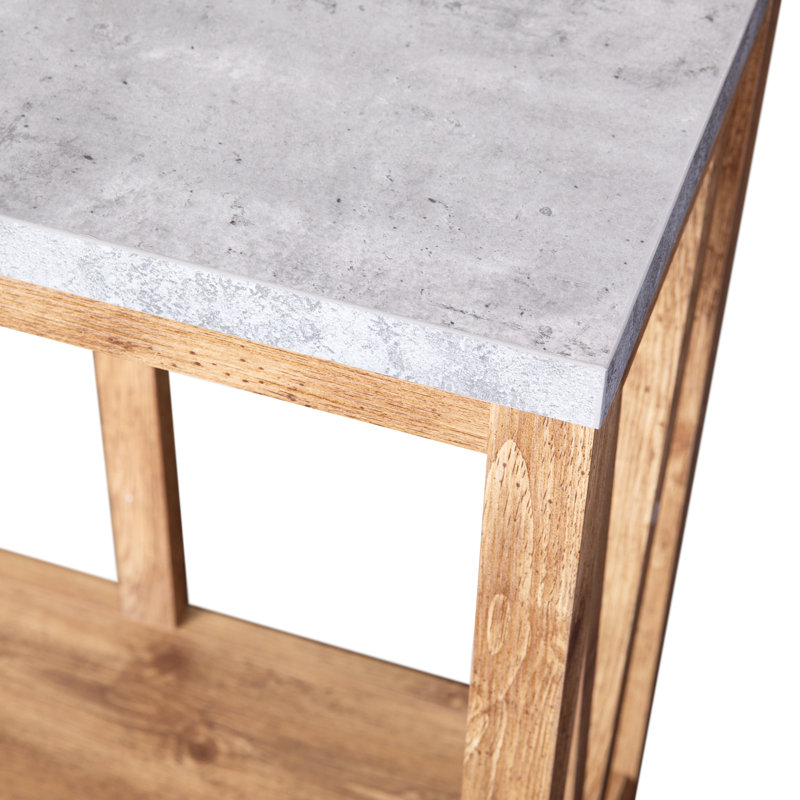 Modern 2-Tier Farmhouse Entryway Living Room Console Accent Table, Concrete Top/Warm Oak Base