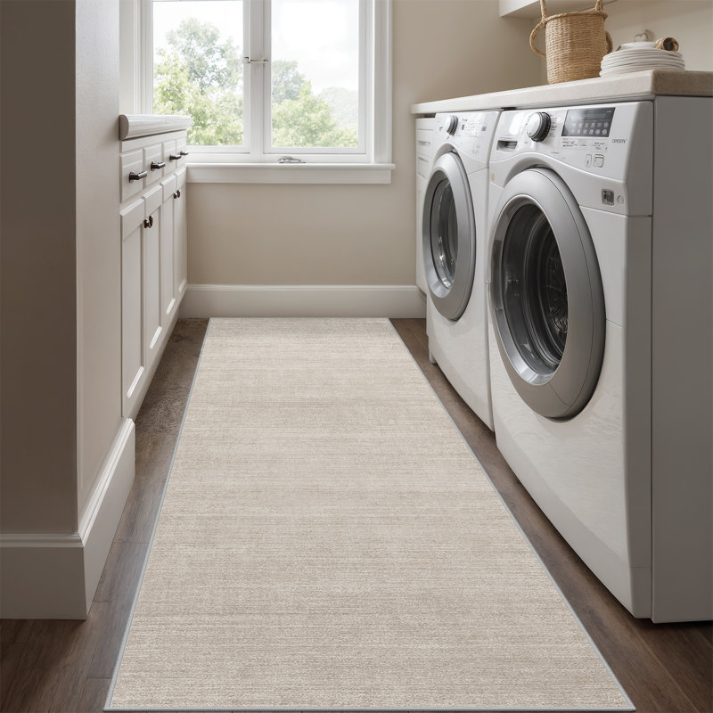 Tapis lavable à rayures rétro antidérapant (beige), Tapis de couloir 2 pi x 6 pi, Beige