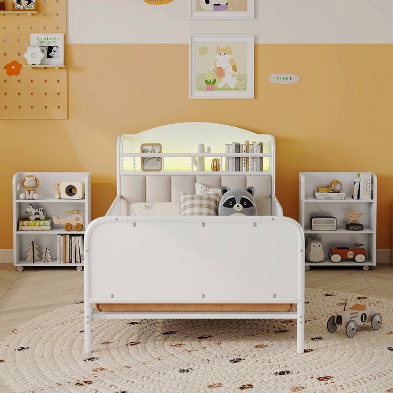 Lit plateforme simple en métal avec éclairage, pour chambre d'enfant, Blanc