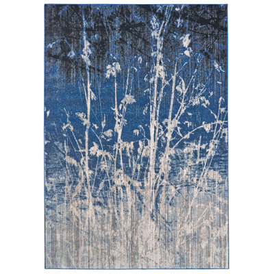 Tapis floral bleu / gris clair Buine