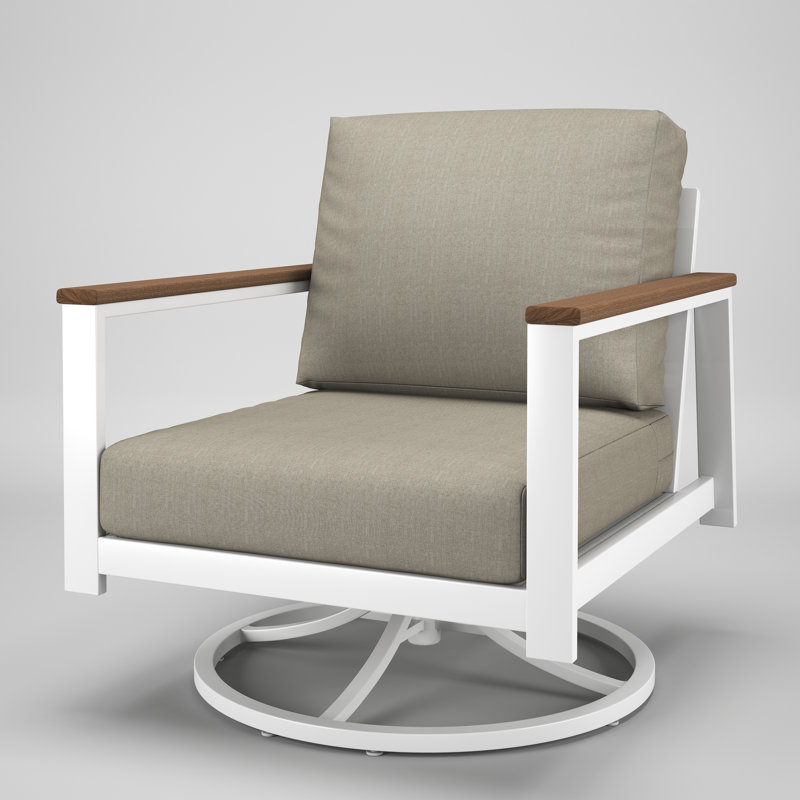 Chaise berçante d'extérieur en métal avec coussin Sunbrella Townsend, Palette colombe, Brun