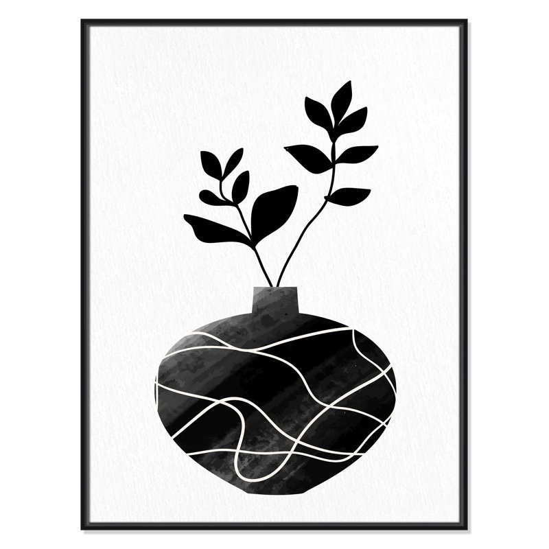 «Black Vase I Print» par Kimberly Allen, Toile avec cadre flottant noir, Pas de tapis, H 41,5 po x l 31,5 po x P 2 po