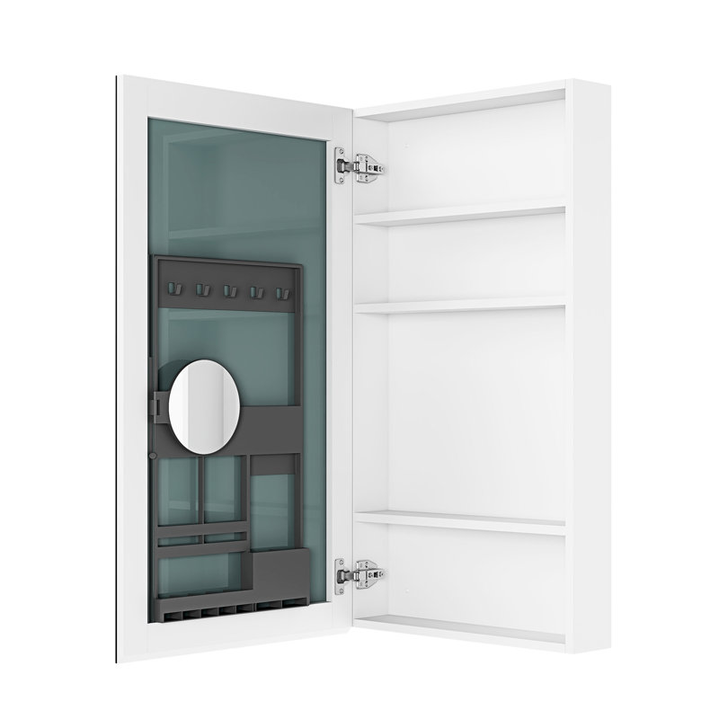 Armoire à pharmacie avec miroir biseauté 20 po x 36 po - Porte à ouverture à gauche, chambre de rangement spacieuse, bois d'ingénierie, image, charnières de porte, miroir l 20 po x H 36 po, dépliant, rangement