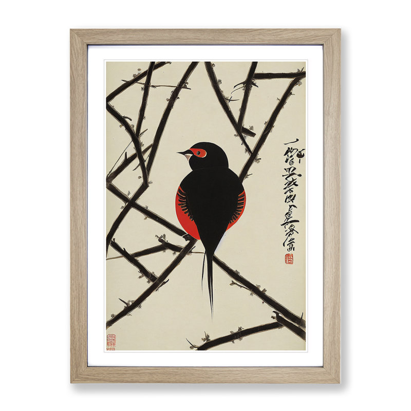 Bird On The Branch - Print, White, Oak, 34cm H x 25cm W x 2cm D