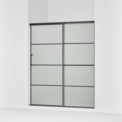 Elate Tall Sliding Shower Door, 75-1/2-In H X 56-1/4 - 59-5/8-In W, With Heavy 5/16-In Thick Crystal Clear Glass With Rectangular Grille Pattern
