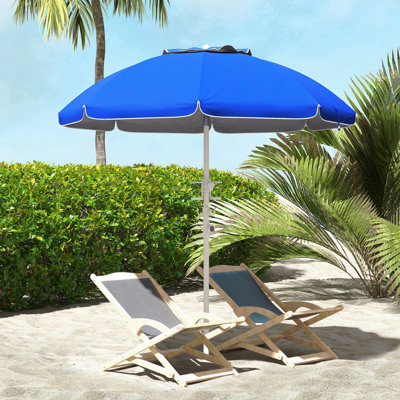 Parasol de plage portatif de 5,7 pi avec inclinaison, hauteur réglable, 2 porte-gobelets et crochets, parasol d'extérieur à volants UV 40+ avec auvent ventilé, bleu