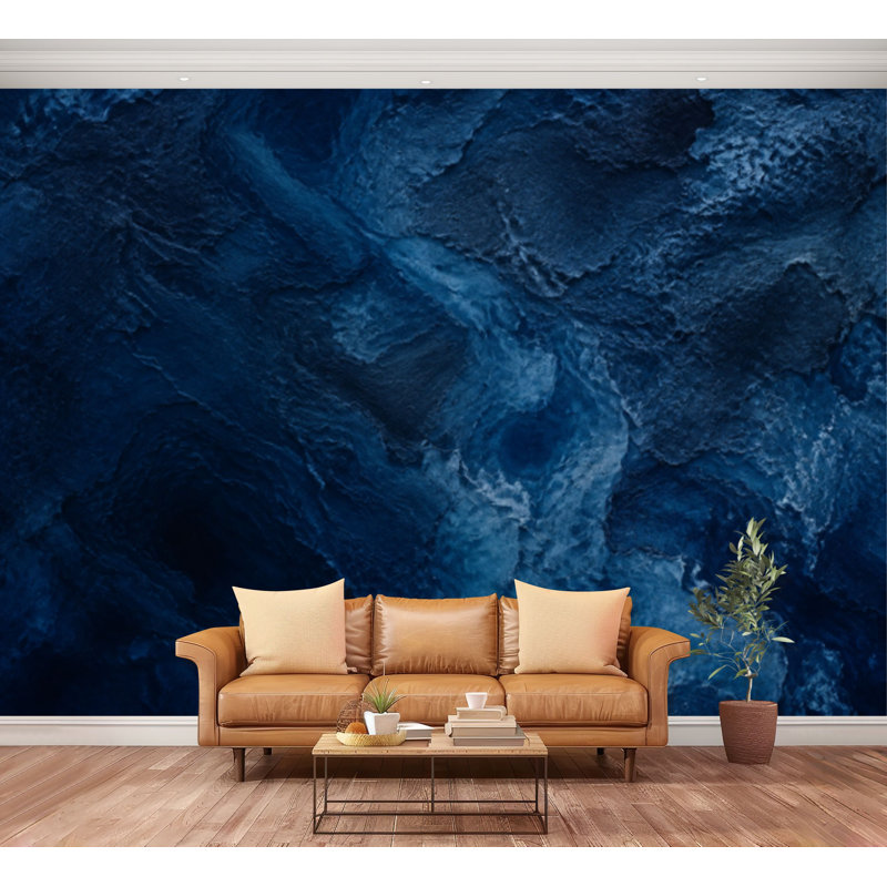 Papier peint adhésif autocollant amovible de luxe en pierre bleu marine foncé pour salon, chambre à coucher H 100 po x l 144 po