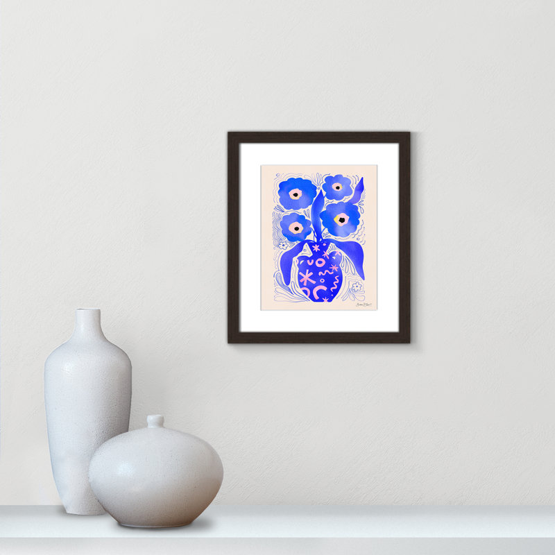 «Blue Flowers Matisse» par Bloom, Noyer à grain ouvert, Imprimé mat, L 13 po x H 15 po