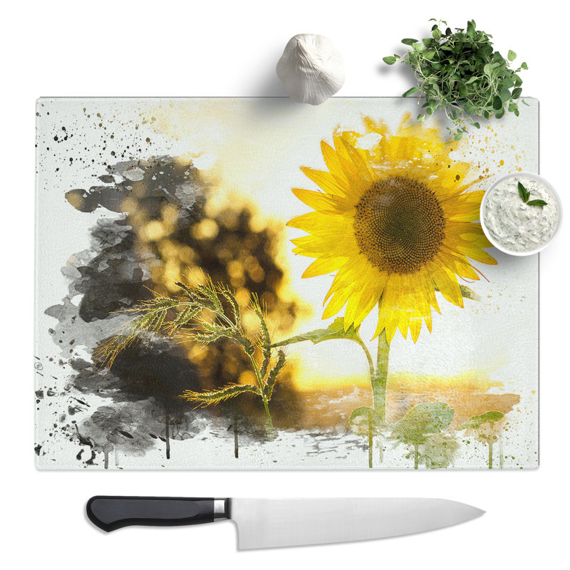 Flower The Yellow Sunflower V3  Glass Chopping Board