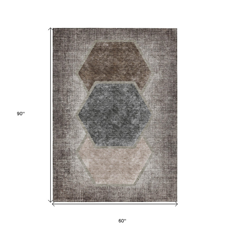 Tapis extérieur lavable géométrique 5 pi x 8 pi chocolat et taupe