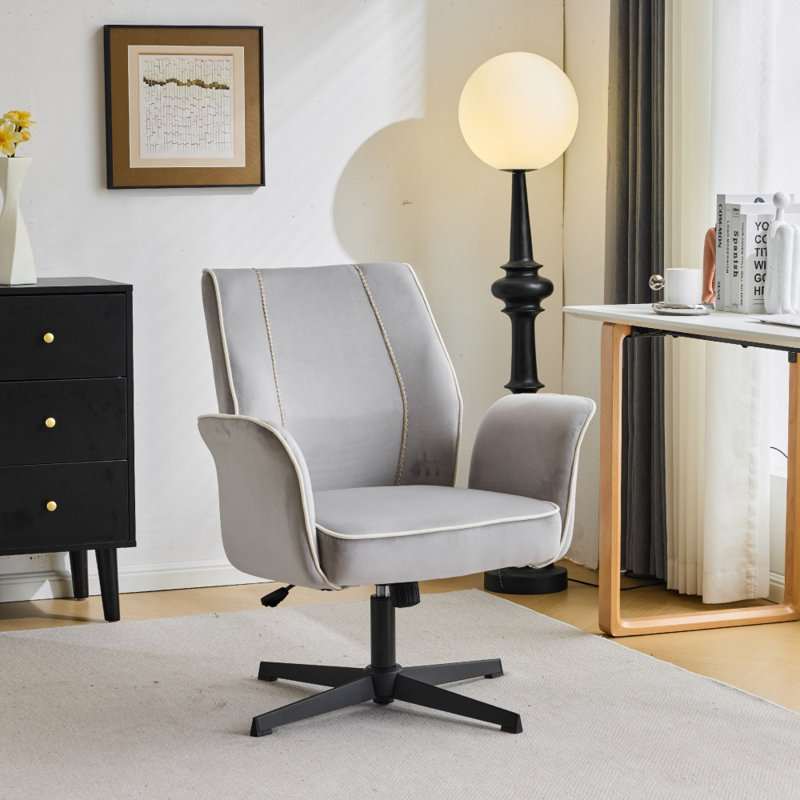 28.5“ W Velvet Dovetail Swivel Office Chair, Gray