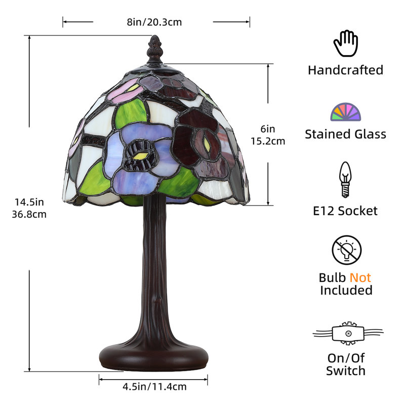 15'' Handcrafted Mini Tiffany Style Table Lamp, Stained Glass Rose Flowers Shade