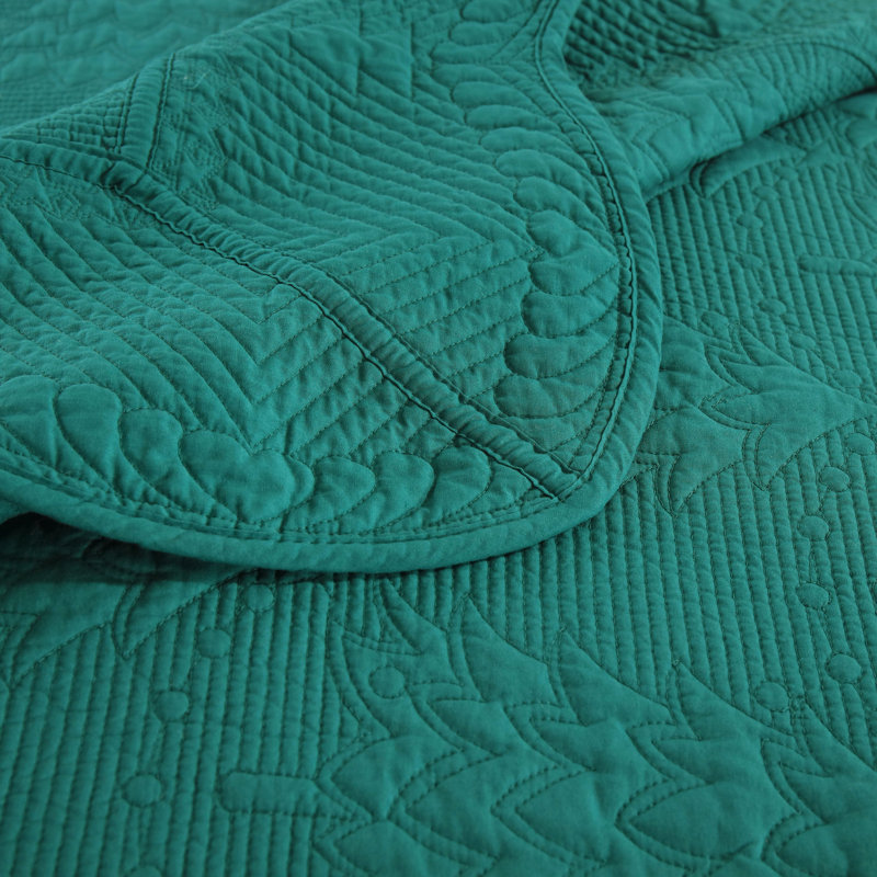 Emerald Green Cotton Queen Reversible Quilt Set