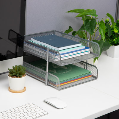 Mind Reader Stackable Paper Tray, Desktop Organizer, File Storage, Office, Metal Mesh, 10.5"L x 13.25"W x 7.5"H, 2-Piece