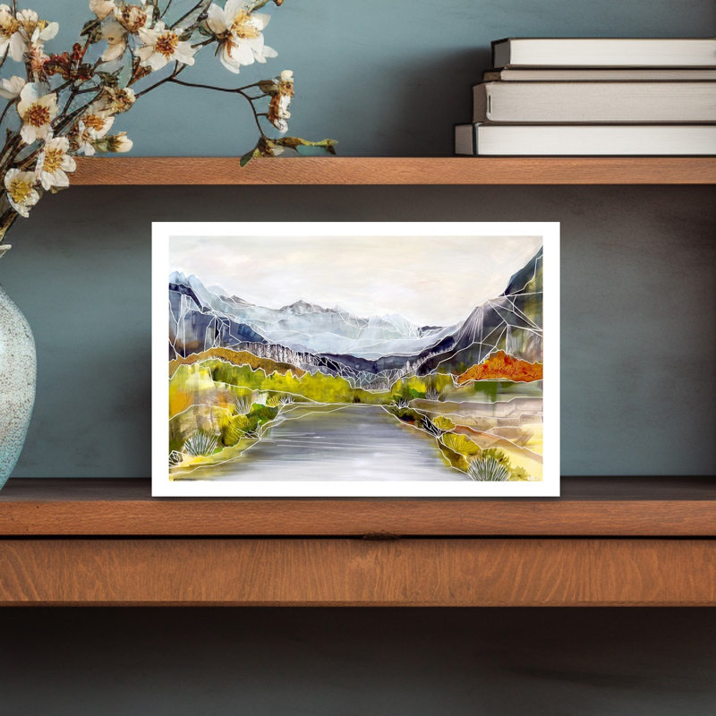 «Geometric River Valley», art géométrique coloré abstrait forêt d'automne, H 12 po x l 18 po