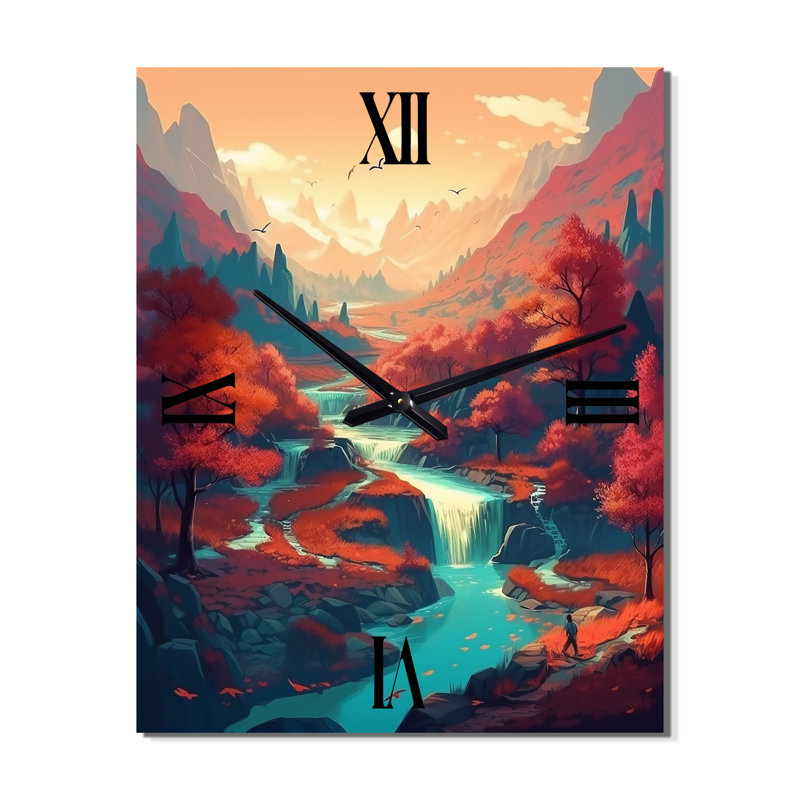Dense Forest And Stream - Japon Landscape Wall Clocks, 28" H x 12" W x 1" D