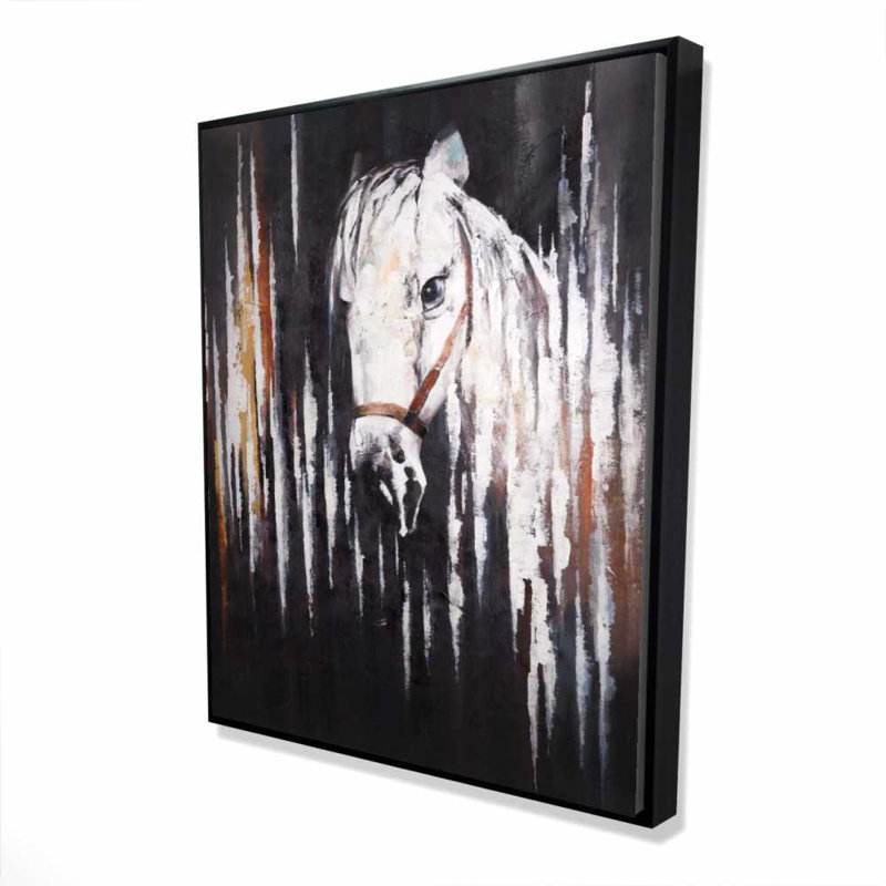 Art blanc sur toile, "Cheval blanc dans le noir"