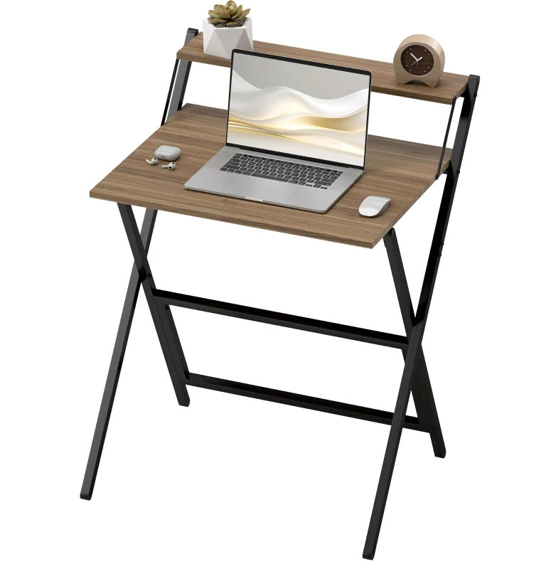 Bureau d'ordinateur pliable, avec tablette pour moniteur pour petit espace, bureau personnel, bureau, noyer