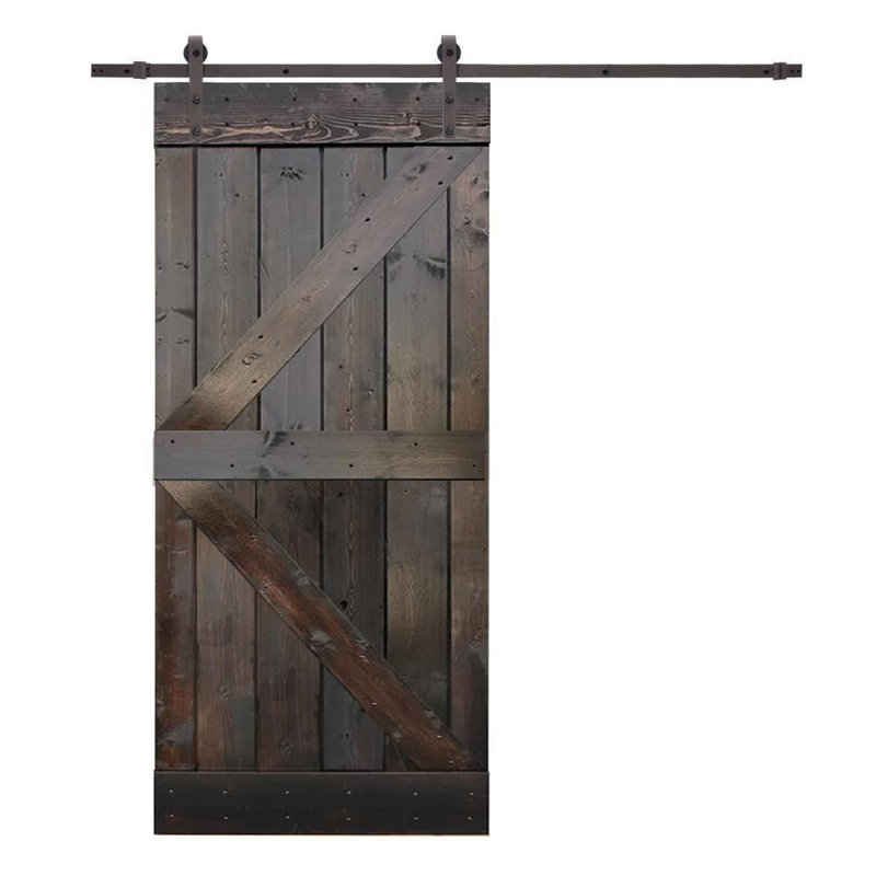 Porte de grange à panneaux et en bois avec quincaillerie d'installation, 38 po x 84 po, Blanc