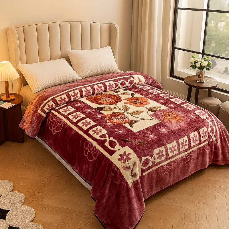 Couverture ultra-douce de style coréen - peluche en vison 8 lb, grand, motif floral