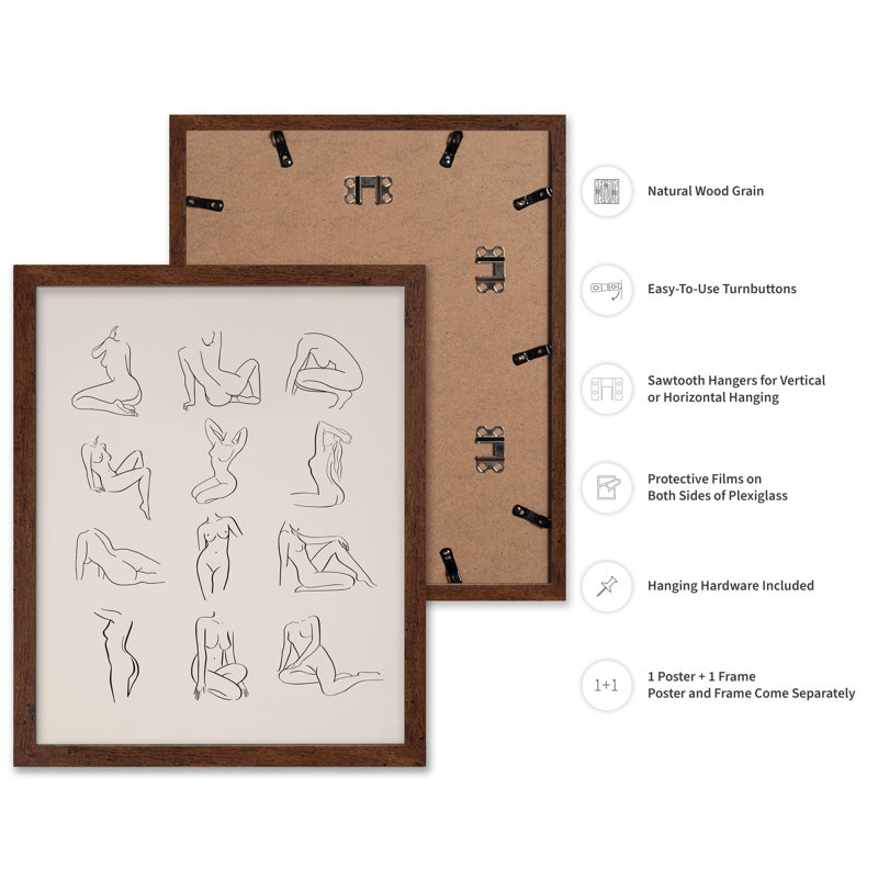 Croquis de femmes nues, 08"H x 10"W, Poster, Brown Framed