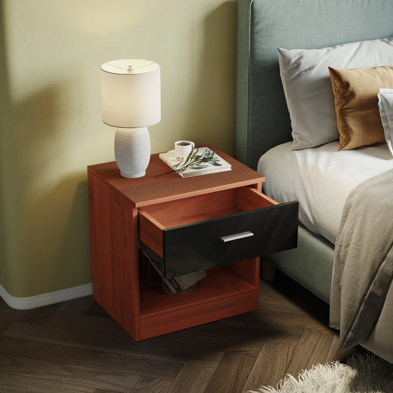 45 cm W Bedside Table, Walnut/Black
